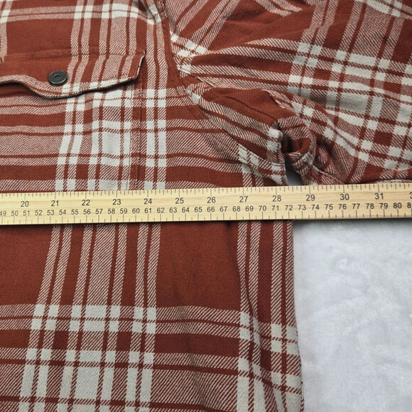 Duluth Trading Jacket Men 2XL Orange Plaid Lined Flannel Barn Chore Shacket Work - Picture 4 of 7